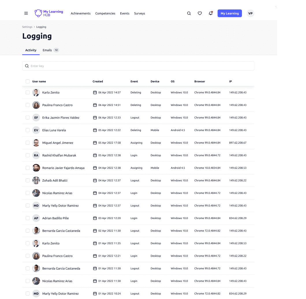 LMS audit logs